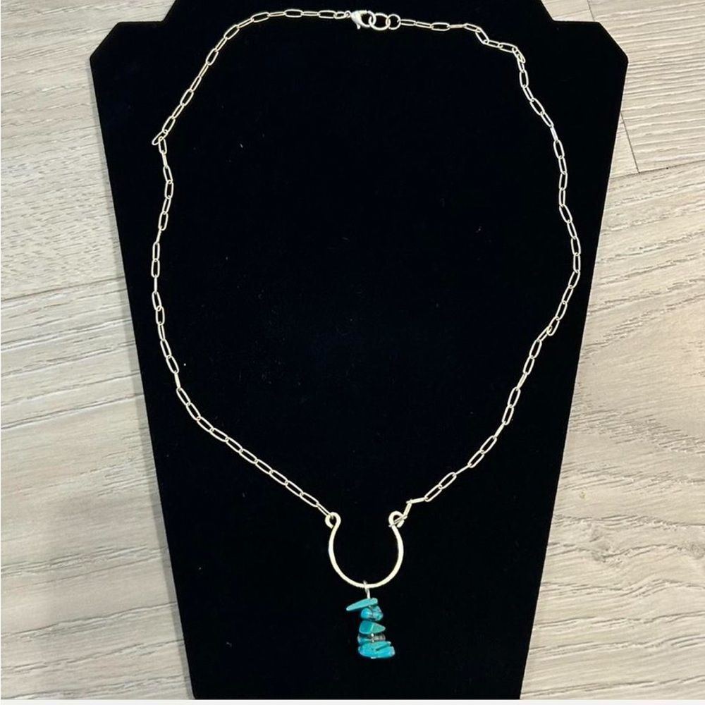 Gold Chain Necklace with Turquoise Pendant - Picture 4 of 5